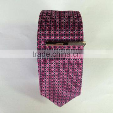 Men's Redwhitepinklack 100% Silk Tie With Square and Dot Design photo-2