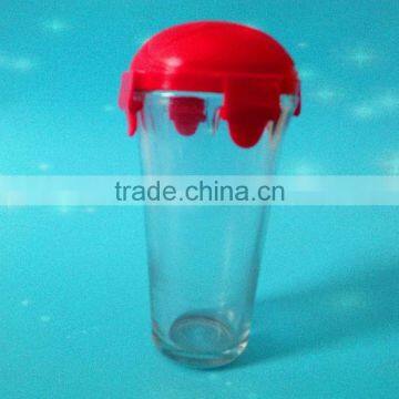 500ml glass tea cups with red plastic cover