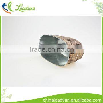 Hot Sale Natural Antique Oval Galvanized Flower Pot With Tree Skin Outside photo-3