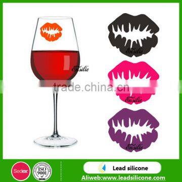 Promotional Party Love Kiss Silicone Wine Glass Markers, Silicone Wine Drink Glass Marker