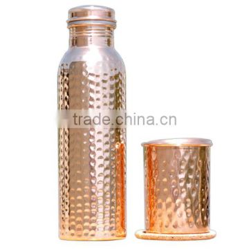 Copper Thermous Bottle With Glass | Good health Copper Hammered Bottle