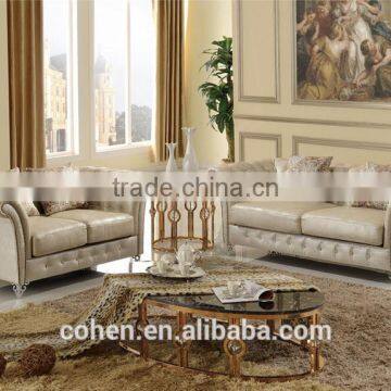 SF033 2015 new arrival European white PU leather sofa designs with crystal buttons stainless steel legs