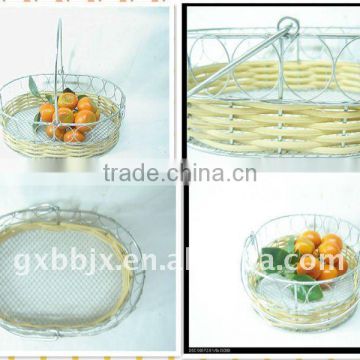 Oval rattan wire apple gift baskets with iron handle