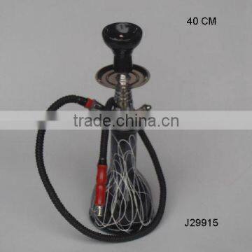 black Coloured Glass Hookah with white pattern with metal stem and ceramic top