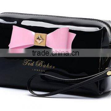 Colorful Ladies pu Cosmetic Bags Big Canvas Comestic Pouch With Bow and Metal Logo photo-6