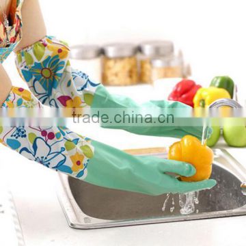 extra long household cleaning kitchen household latex cotton lined rubber gloves