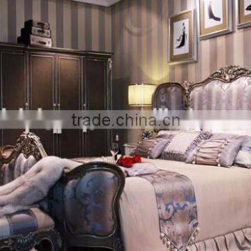 New Arrival Luxurious Solid Wood Golden Carving King Size Bed With Elegant Cream Color Fabric Tufted Headboard BF11-03294c photo-5