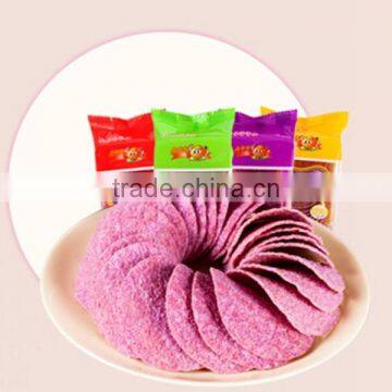 Purple potato chips made of purple potato flakes and potato flakes