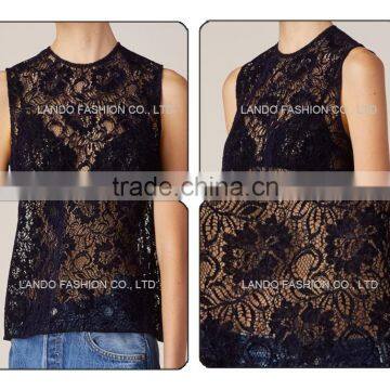 Ladies Lace Tops for Women 2016 Sleeveless Latest Design Sexy Net Tops for Girls photo-6