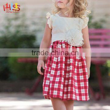 2017 New Baby Girls Kids Designer Clothes Beige Plaid Ruffle Skirt Dress photo-2