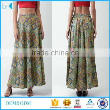 Ethnic vintage printed maxi skirt African women clothing latest new design high waist skirt