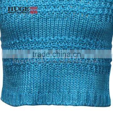 100% Acrylic Vcrew Neck Blue Woman Knited Sweater photo-4
