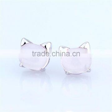 Oxidized Rose Quartz Silver Lovely Cat Stud Earring Women Earring Jewelry Cat Jewelry photo-2