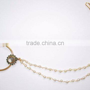 BIG HOOP NATH press NOSE RING GOLD PLATED POLKI PEARL