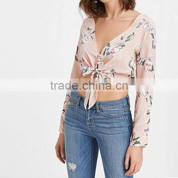 Maxnegio Flower Print V Neck Woman Blouse Ladies Crop Top photo-5