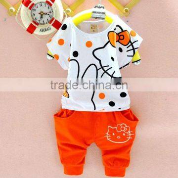 Hot selling summer baby girl clothes set cartoon batwing tees+shorts 2 pcs set chidlren's suit Hello Kitty tracksuit