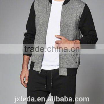 men's color block full zipper design bomber jacket with rib hem