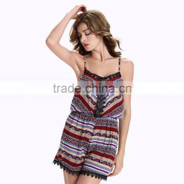 New Arrivals Sexy women Backless halter strappy Printed Romper Jumpsuit short