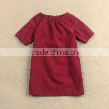 Simple New Design Baby Cotton Dresses Children Plain Red Casual Wear Baby Girls Party Dresses Wholesale