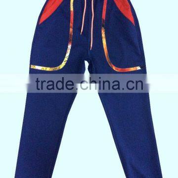 Made in China womens cotton color sport wear blue trousers jersey long pocket pants