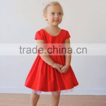 Girls Xmas Red Dress 100% Cotton Short Sleeve Twril Party Dress For Christmas photo-3