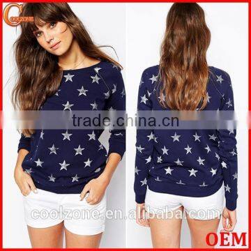 100% Cotton regular fit star print sweatshirt women custom sweatshirt