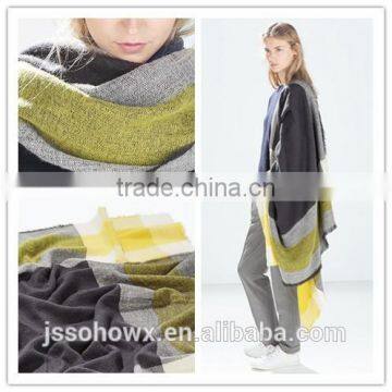 2014 Winter Fashion Hot Sale Gray and Yellow Plaid Scarf