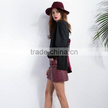 Women Black Contrast Bowknot Dip Back Split Side Sweatshirt photo-6