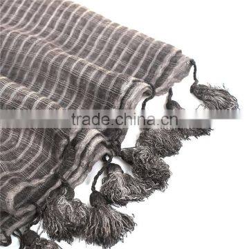 Cotton Polyester Blend Scarves & Wraps Rectangle Brown Tassel Scarf Factory photo-2