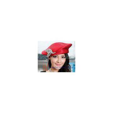 Beret Red / Silver Satin Braid Ladies Church Hats , womens easter hats for Dress