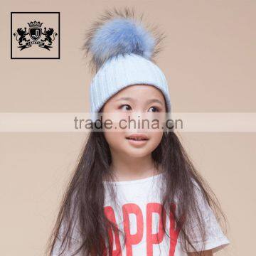 Lovely Style Wholesale Big Raccoon Fur Pompom Funny Baby Hat For Kids