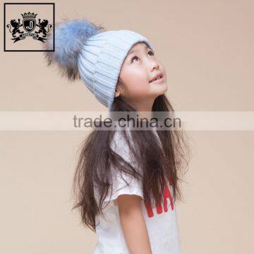 China Wholesale Natural Raccoon Pom Pom Beanie Hats For Kids