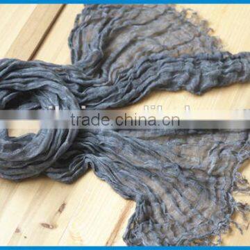 Men and Women's Fashion Linen Solid Colour Crinkle Scarf photo-2