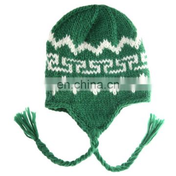 Winter green jacquard pattern earflap knitted hats for childern