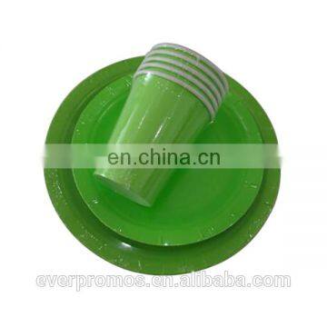 Cheap Made in China Customized Logo Print Pure Green Party Cups Plates Sets