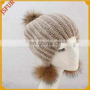 Cheap funny 30% wool and 70% acrylic beanie hats with top three ball