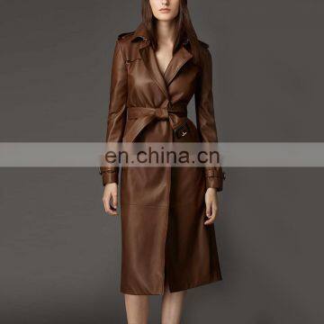 2015 Women's Long Overcoat PU Leather Jacket Women Winter photo-2