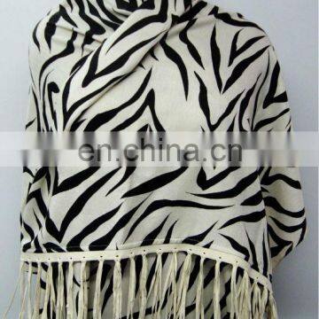 Silk Pashmina Wool Animal Printed/Plain Stoles With Leather Fringe 2017 photo-2