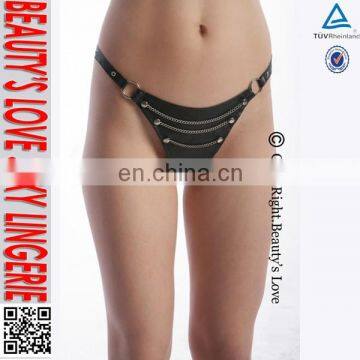 Rivet Chain Erotic G-string Knickers Sexy T Back Crotchless Leather Thong for Women