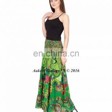 Women Maxi Skirt Dress Gypsy Indian Cotton Skirt Dress Green designer long skirts For Ladies