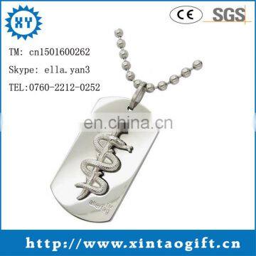 Die casting silver engraved dragon dog tag with ball chain