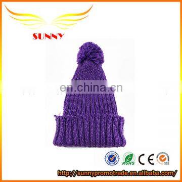 High Quanlity Warm Custom Purple Winter Hats with ball