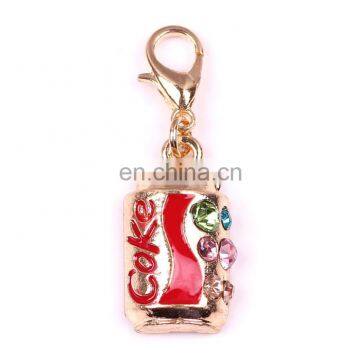 Metal enamel bottle keychain lobster clasps keyring with colorful crystal coke keychain for bag accessories