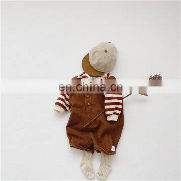 ins autumn new Korean baby striped long-sleeved sweater corduroy strap shorts two-piece suit