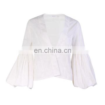 TWOTWINSTYLE Lantern Sleeve Kimono Blouse Tops Women Long Sleeve V Neck Shirt