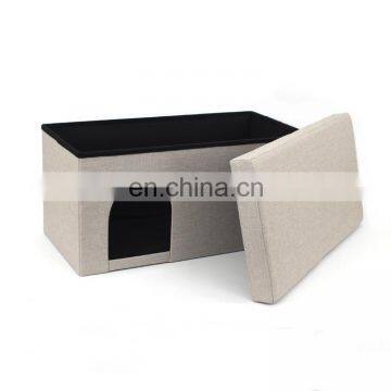 Customized Faux Linen  folding ottoman bench seat pet bed house ottoman for dog and cat