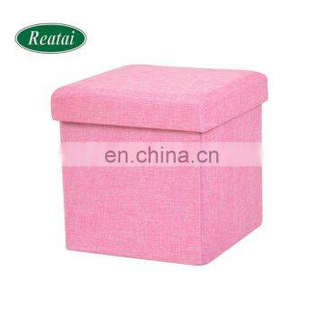 Reatai High Quality Cube Square Linen Fabric Foldable Ottoman Storage Box for House photo-4