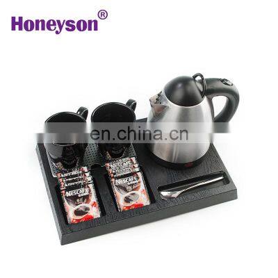 Honeyson hotel 304# stainless steel electric kettle with tray set 0.8L