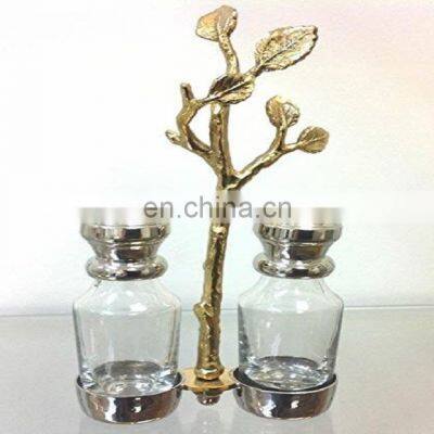 brass leaf design fancy salt & pepper