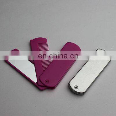 Cheap Plastic Rectangle Travel Foldable Hair Brush Cosmetic Set 2 in 1 Pocket Folding Comb With Mirror photo-2